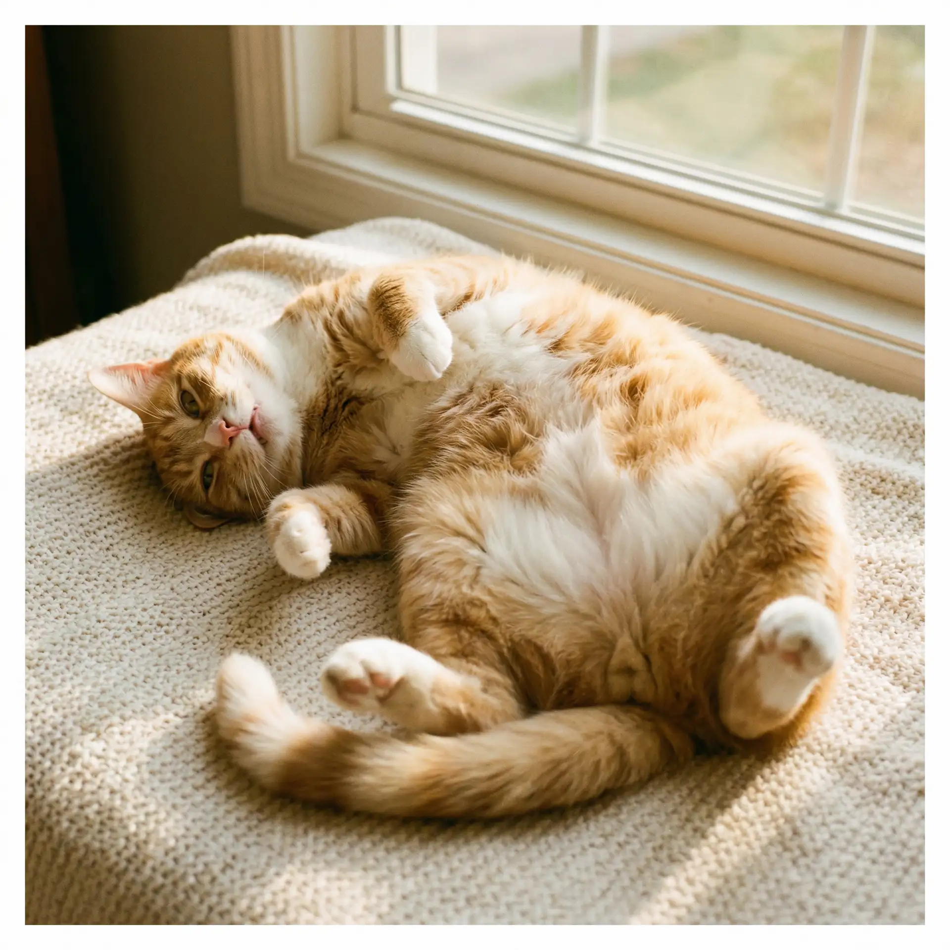 猫咪仰躺露出肚皮 - 宝贝这才几天没做